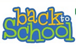 Logo akcji Aktywny Powrót Do Szkoły żółto zielony napis Back to School na niebieskim tle